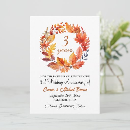 3. Hochzeitsjubiläum Elegante Fall Flora Save The Date (Stehend Vorderseite)
