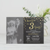 3. Hochzeitstag Chalkboard Black and Gold Einladung (Stehend Vorderseite)