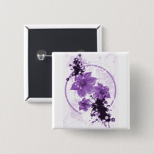 3 hübsche Blumen - lila Button (Vorne & Hinten)