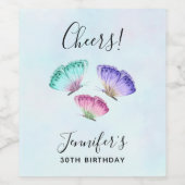 3 Hübsche Pastel-Aquarellbutterfische Geburtstag Weinetikett (Einzelnes Label)