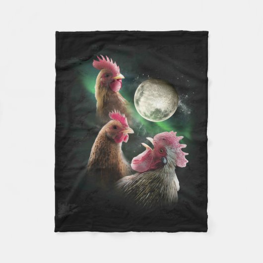 3 Hühner Mond Wolf Hühner heulende Wölfe  Fleecedecke (Vorderseite)