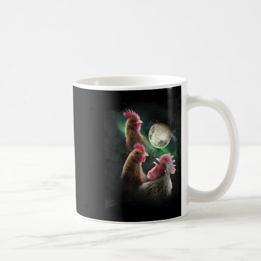 3 Hühner Mond Wolf Hühner heulende Wölfe Kaffeetasse (Rechts)