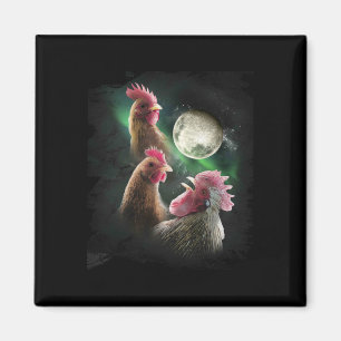 3 Hühner Mond Wolf Hühner heulende Wölfe  Magnet
