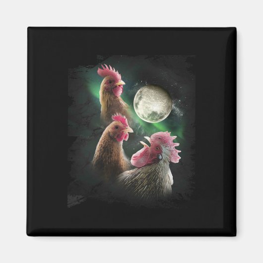 3 Hühner Mond Wolf Hühner heulende Wölfe Magnet (Vorne)