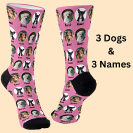 3 Hunde, 3 Namen, Hunde Foto - Personalisiert rosa Socken