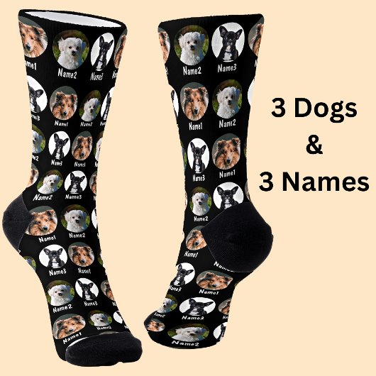 3 Hunde, 3 Namen, Hunde Foto - Personalisiert Schw Socken