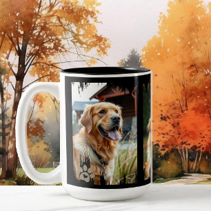3 Hunde-Fotos Herz-Pfotenabdrücke Geschenk Zweifarbige Tasse