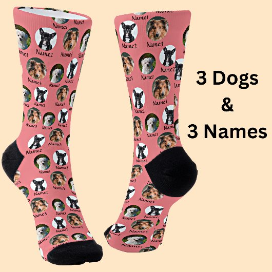 3 Hunde und Namen Personalisierte Fotos für Hausti Socken