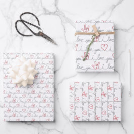 3 I Liebe Sie ASL Geschenkverpackungsblätter Geschenkpapier Set