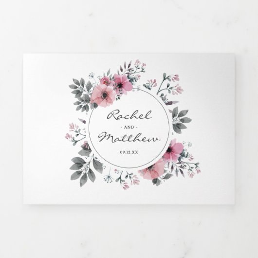 3 in 1 Elegante rosa Blumenhochzeit Dreifach Gefaltete Einladung (Cover)