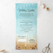 3 in 1 Hochzeit in Urlaubsort Dreifach Gefaltete Einladung (Innenseite)