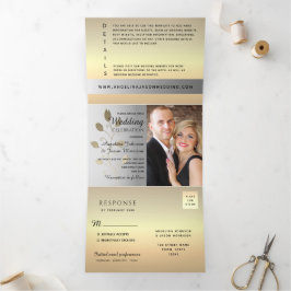 3 in 1 Hochzeit mit Silber und Gold Foto Dreifach Gefaltete Einladung