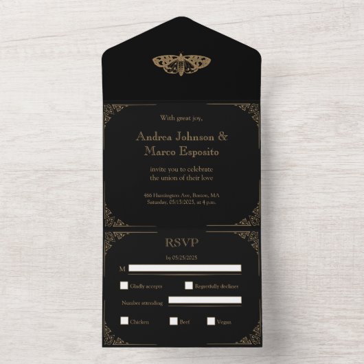 3-in-1 Moth Tattoo Gothic Wedding Einladung (Innen Boden)