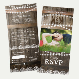 3 in 1 Rustikale Baby's Breath Hochzeit Dreifach Gefaltete Einladung