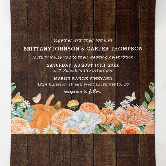 3 in 1 Rustikale Fall-Blumenhochzeit Dreifach Gefaltete Einladung (Innenseite Mitte)