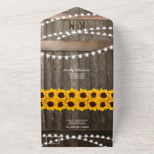 3 in 1 Rustikale Sonnenblumenhochzeit All In One Einladung (Außenbereich)