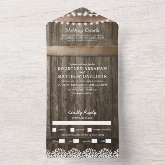 3 in 1 Rustikales Gipskraut Hochzeit All In One Einladung (Innen Boden)