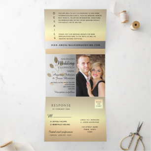 3 in 1 Silber- und Goldfoto-Hochzeit Dreifach Gefaltete Einladung