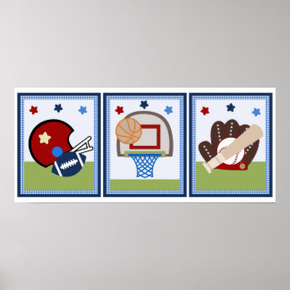 3 in 1 Varsity Sports 8x10 inch Kinderzimmer Art Poster