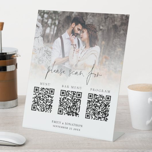 3 in einem Qr-Bar-Menü Programm-Foto Hochzeit Sockelschild (In Situ)