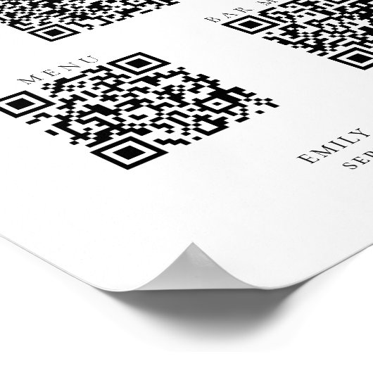3 in One Qr Codes Bar Menü Programm Skript Hochzei Poster (Ecke)