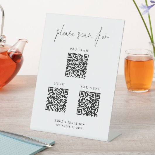 3 in One Qr Codes Bar Menu ProgrammskriptWedding Sockelschild (In Situ)