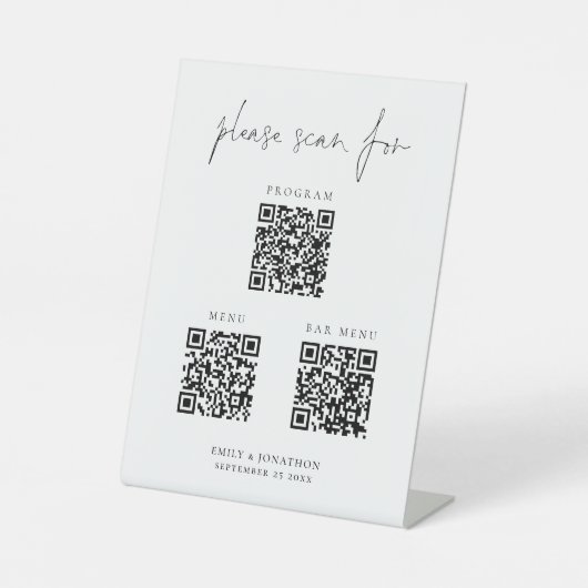 3 in One Qr Codes Bar Menu ProgrammskriptWedding Sockelschild (Vorderseite)