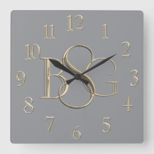 3 Initial Monogram, beliebiger Farbhintergrund Quadratische Wanduhr