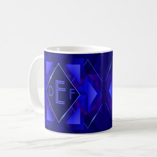 3 Initial Monogram Letter Blue Geometric Diamond C Kaffeetasse (Vorderseite Links)