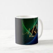 3 Initial Monogram Letter Green Blue Swirl Lines Kaffeetasse (VorderseiteRechts)