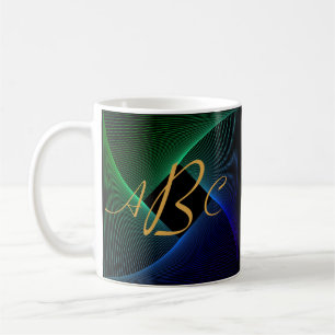3 Initial Monogram Letter Green Blue Swirl Lines Kaffeetasse