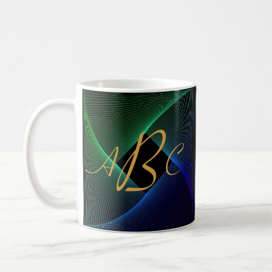 3 Initial Monogram Letter Green Blue Swirl Lines Kaffeetasse (Links)