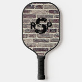 3 Initialbuchstabe Monogram Brick Wall gestört Pickleball Schläger (Vorderseite)