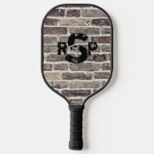 3 Initialbuchstabe Monogram Brick Wall gestört Pickleball Schläger (Rückseite)
