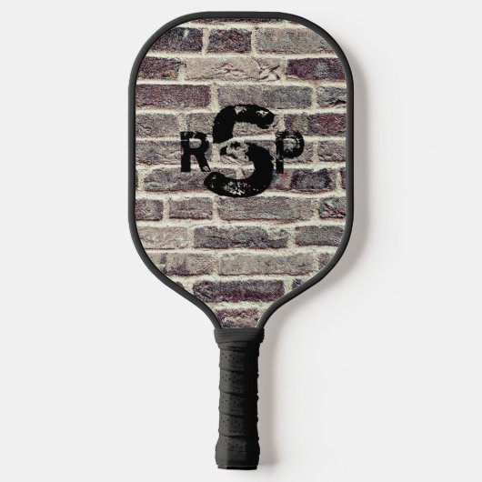 3 Initialbuchstabe Monogram Brick Wall gestört Pickleball Schläger (Rückseite)