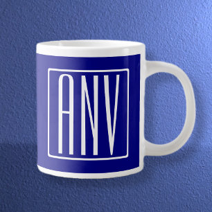 3 Initialen Monogramm   Marineblau & Weiß Jumbo-Tasse
