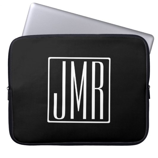 3 Initialen Monogramm | Schwarz & Weiß (oder DIY-F Laptopschutzhülle (Vorderseite)