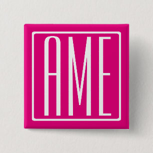 3 Initialen Monogramm Weiß auf Hot Pink Button