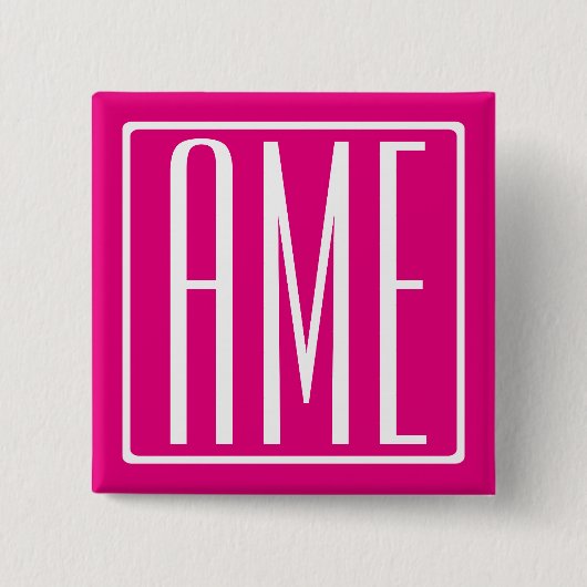 3 Initialen Monogramm | Weiß auf Hot Pink Button (Vorderseite)
