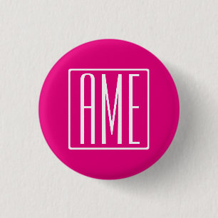 3 Initialen Monogramm Weiß auf Hot Pink Button