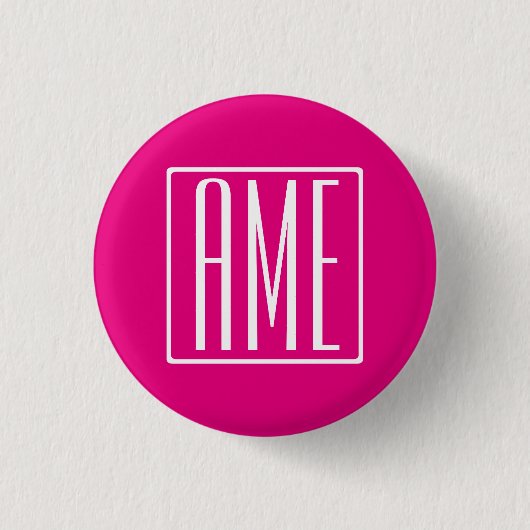 3 Initialen Monogramm | Weiß auf Hot Pink Button (Vorderseite)