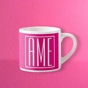 3 Initialen Monogramm Weiß auf Hot Pink Espressotasse