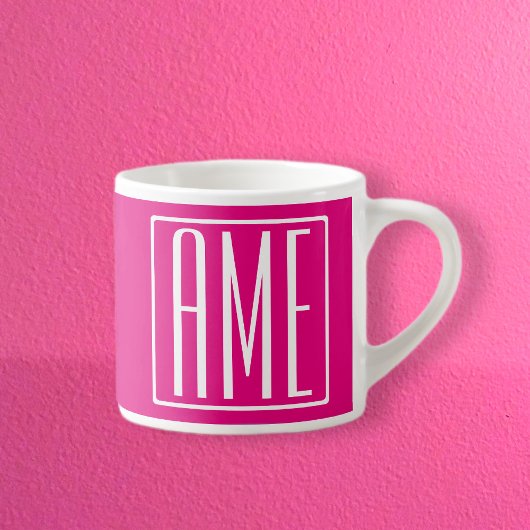 3 Initialen Monogramm | Weiß auf Hot Pink Espressotasse
