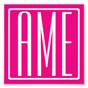 3 Initialen Monogramm Weiß auf Hot Pink Fotodruck