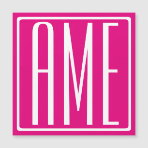 3 Initialen Monogramm Weiß auf Hot Pink Magnetkarte