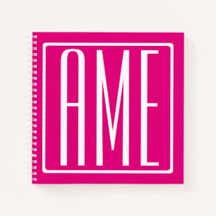 3 Initialen Monogramm Weiß auf Hot Pink Notizblock