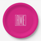 3 Initialen Monogramm | Weiß auf Hot Pink Pappteller (Vorderseite)