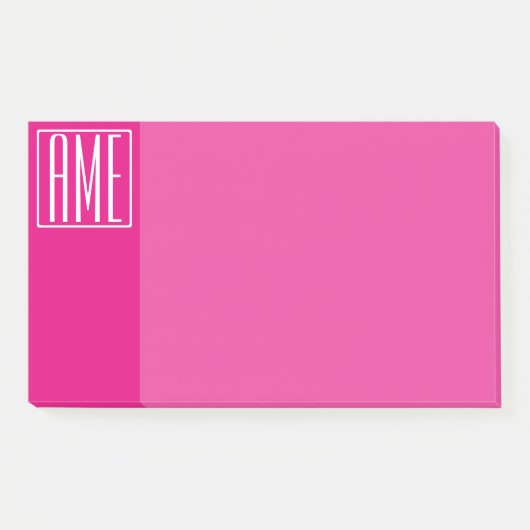 3 Initialen Monogramm | Weiß auf Hot Pink Post-it Klebezettel (Vorderseite)