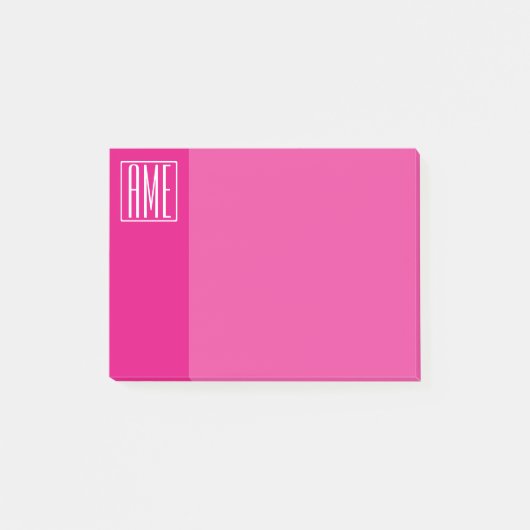3 Initialen Monogramm | Weiß auf Hot Pink Post-it Klebezettel (Vorderseite)