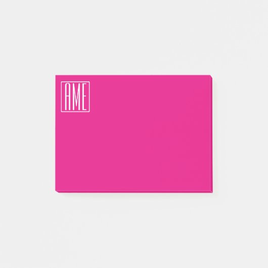 3 Initialen Monogramm | Weiß auf Hot Pink Post-it Klebezettel (Vorderseite)